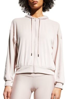 Alo Yoga Velour Glimmer Full Zip Hoodie Dusty Pink Size Medium
